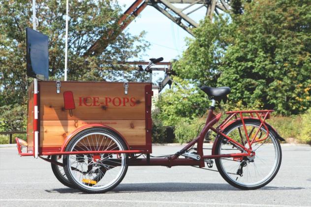 Icicle Tricycles Popsicle Bike Cart - Wood Panel Vending Cart Bike for Six Stawberries