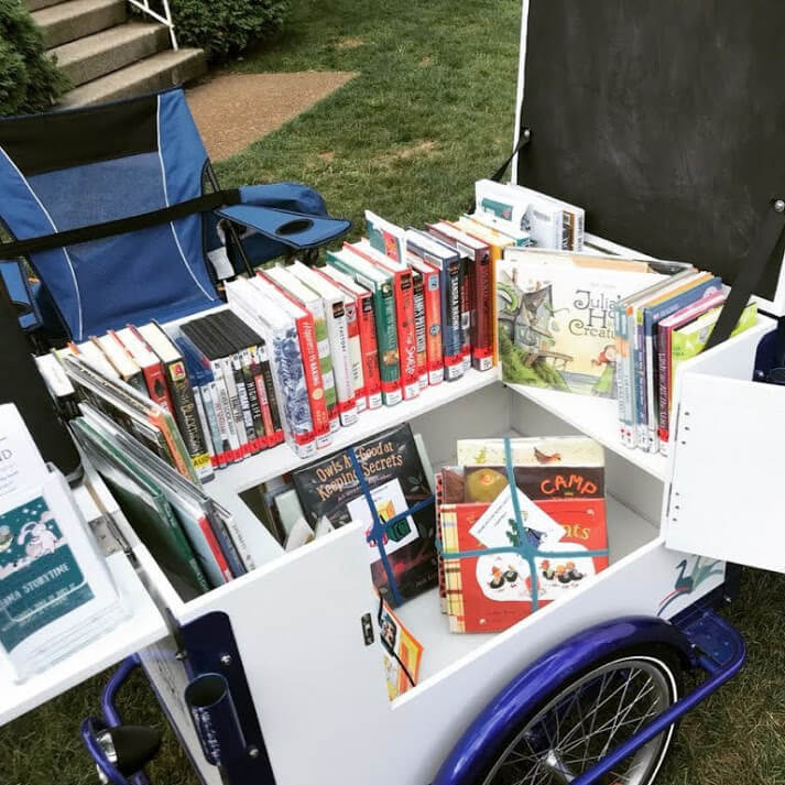 book bike, school library trike, icicle tricycles mobile reading bike