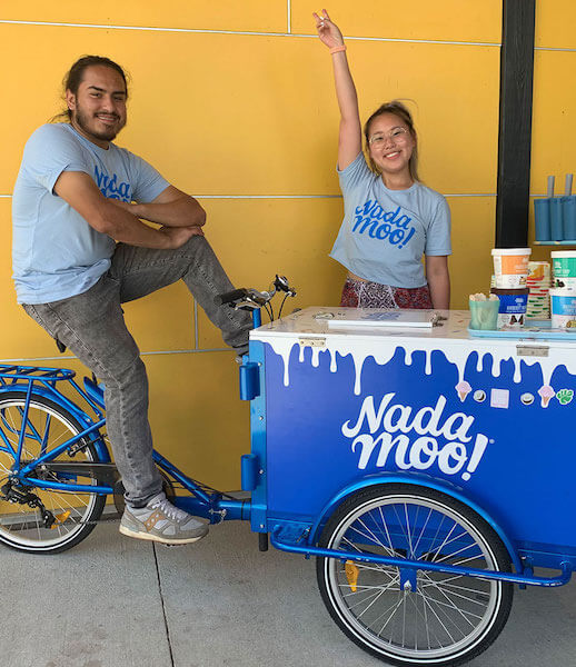 Button to buy ice cream vending bike