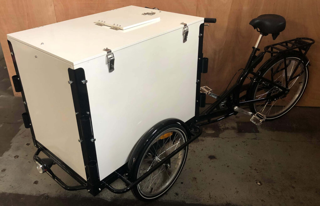 icicle tricycles ice cream bike, tall vending bike, cold brew coffee bike, 5 gallon keg marketing cart
